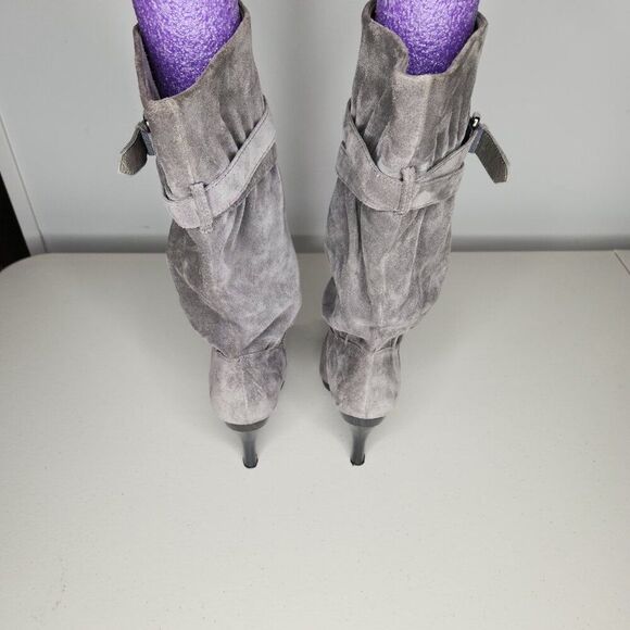 Michael Kors Kincade Gray Suede Buckle Detailed Slouch Heeled Boots - Size 7 EUC - Picture 4 of 5
